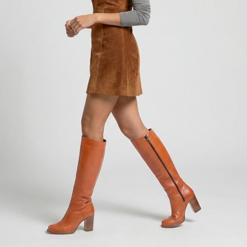 Vintage 70s Campus Leather Knee-high Gogo Boots Heeled Brown Boots Size 5 1/2